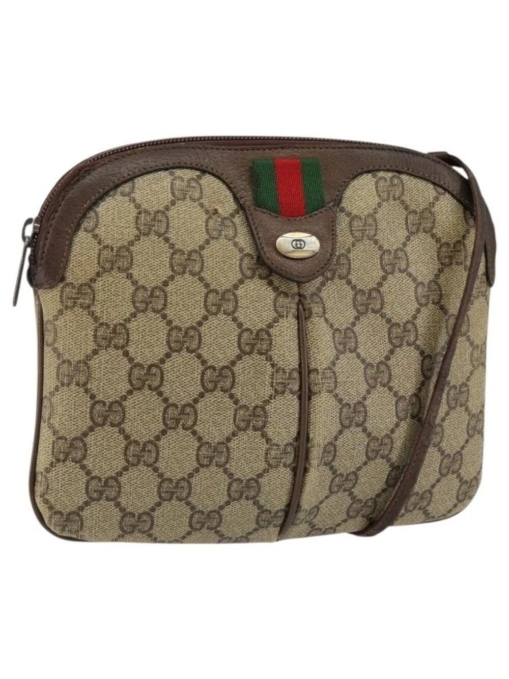 Authentic GUCCI GG Supreme Web Sherry Line Bag PVC Beige Gold 904 02 047